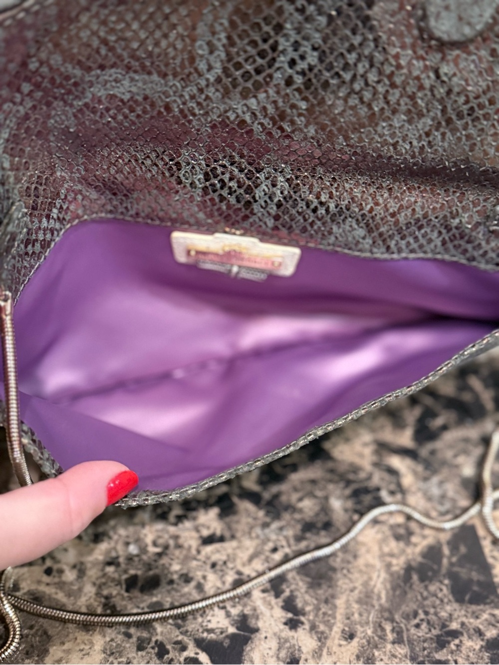 Henri Bendel Metallic Snakeskin Convertible Clutch / Shoulder Bag - Picture 9 of 15